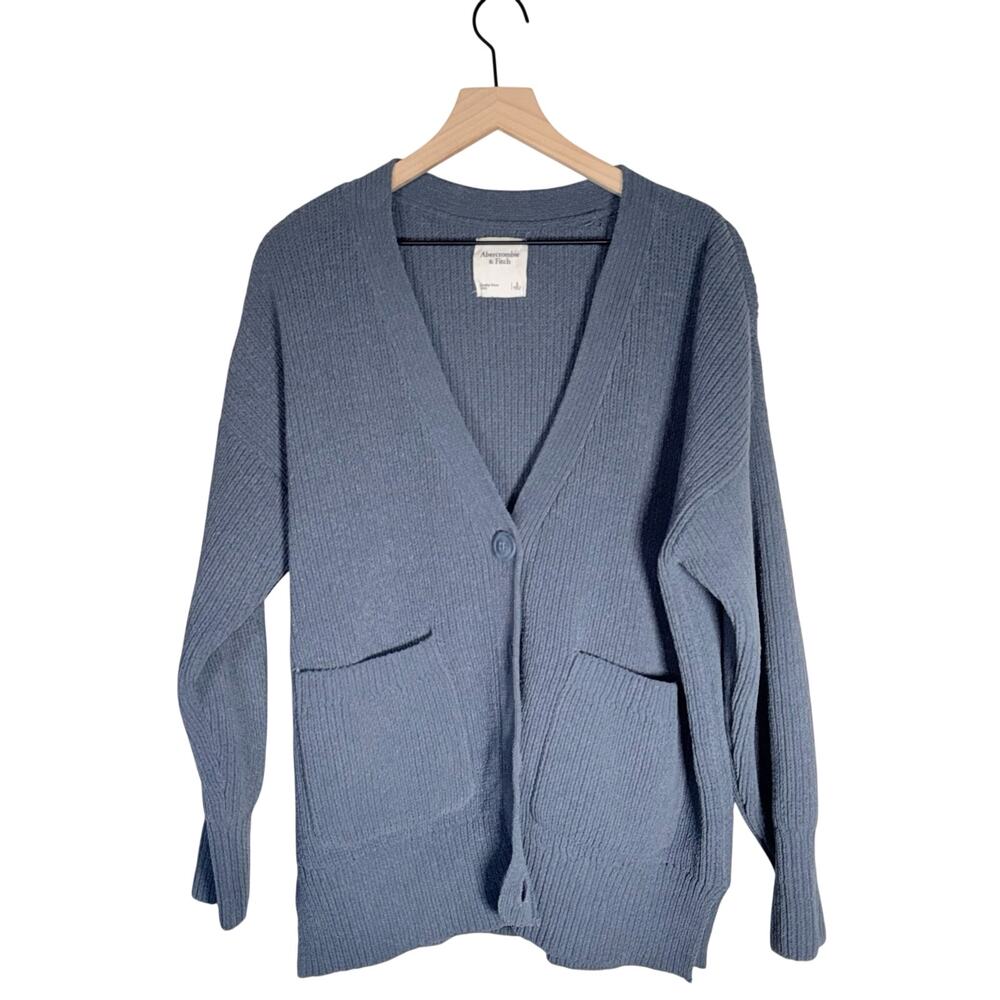 ABERCROMBIE & FITCH chunky knit old money men’s slate blue preppy cardigan S